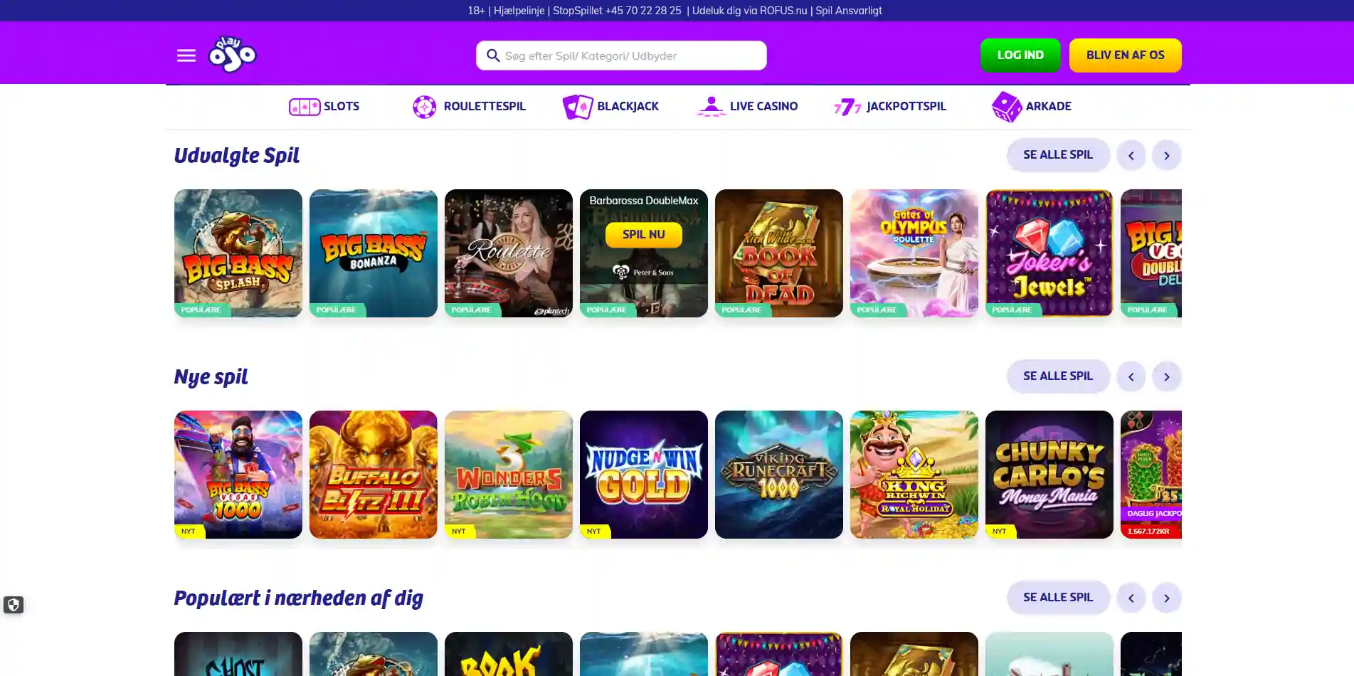 Skærmbillede af PlayOJO's danske forside